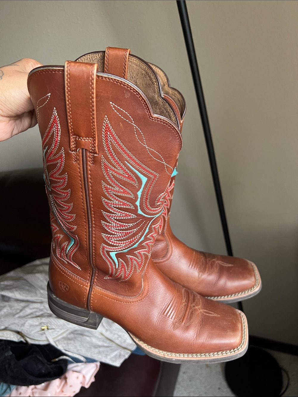 Ariat Brown Leather Cowboy Boot (Brown with Blue Insole)